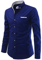 Mens Casual Full Sleeve Silver Button Shirt